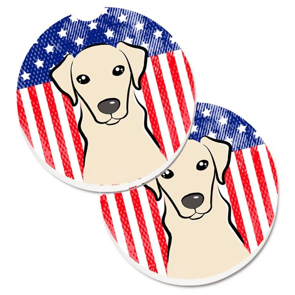 Carolines Treasures American Flag and Yellow Labrador Set of 2 Cup Holder Car Coaster BB2152CARC - main